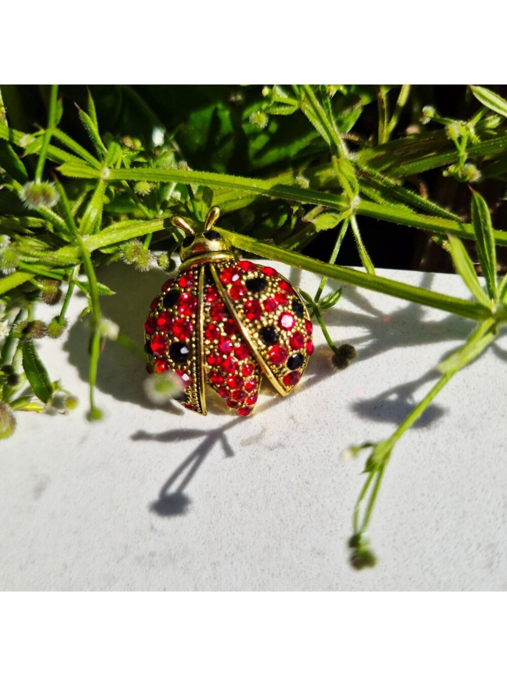 ⭐Vintage Style Ladybug Rhinestone Brooch Pin Red Gold Insect Animal Broch New